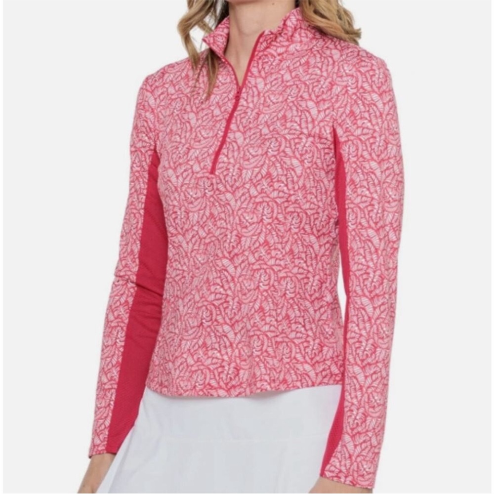 TOMMY BAHAMA Racquet & Paddle Palms 1/4 Zip Long Sleeve Pullover Top | Size S